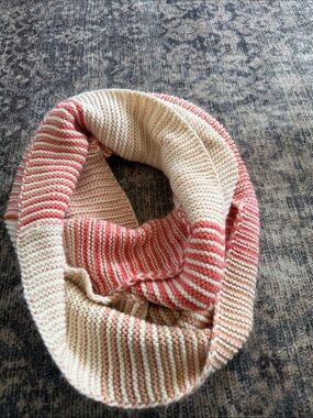 The North Face Cream and Coral Striped Knit Infinity Scarf